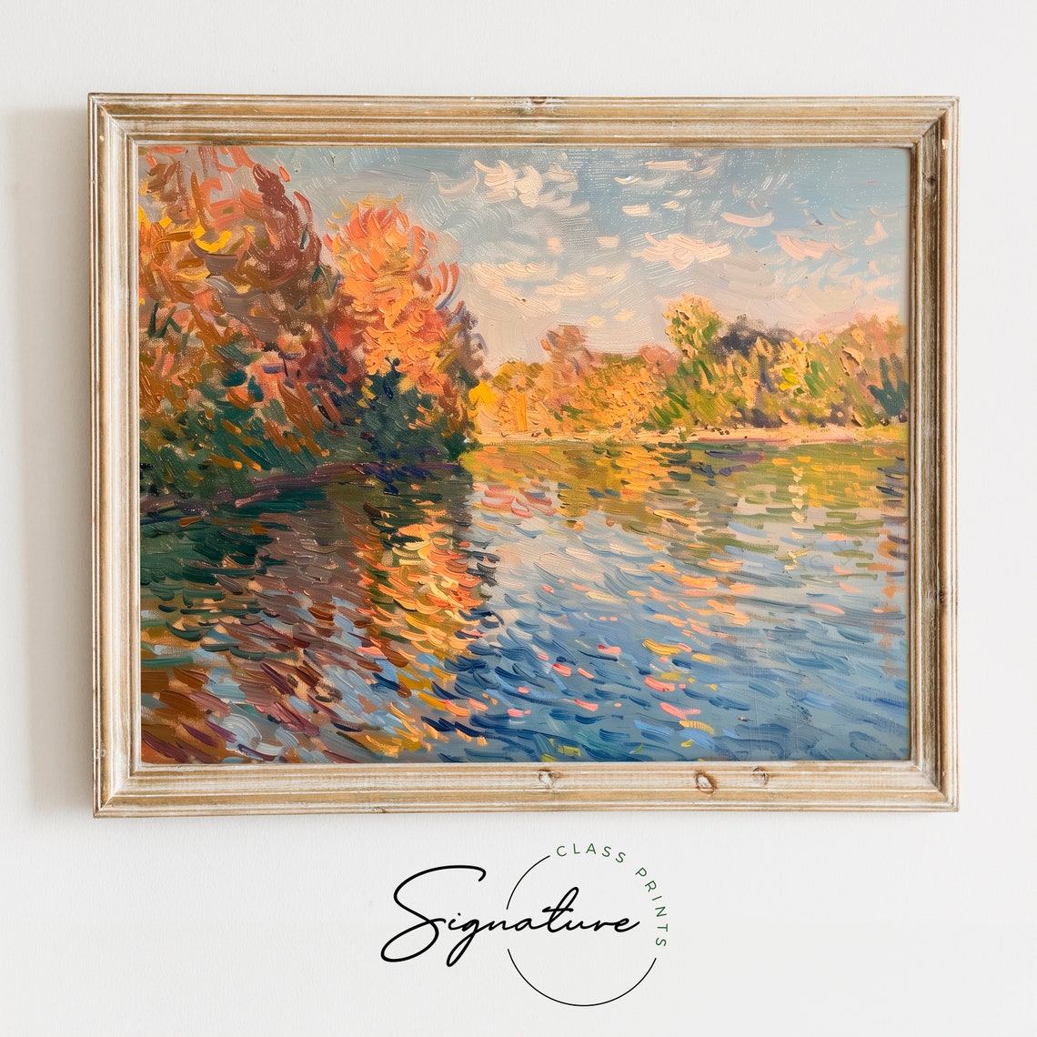 Scenic Autumn River With Golden Trees Calm Reflective Water Poster