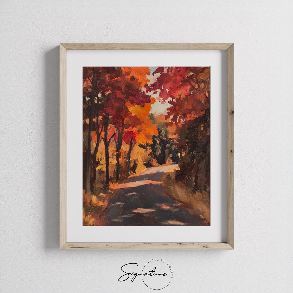 Winding Country Lane Through Fiery Red and Orange Autumn Woods Poster - Image 3