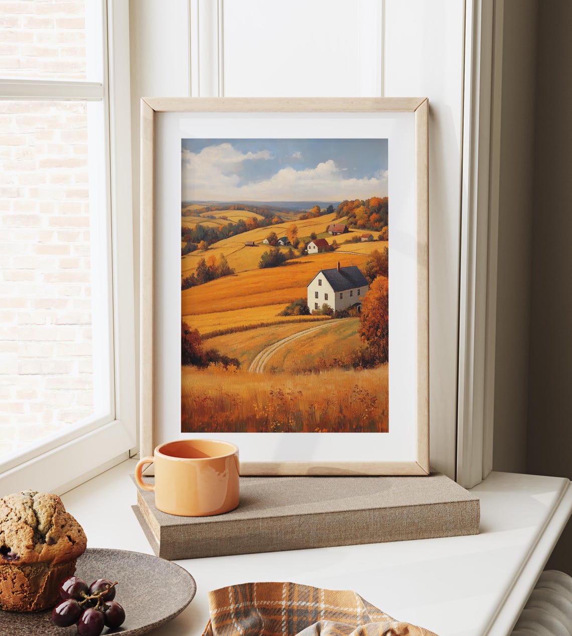 Rolling Golden Hills with White Farmhouse and Red Barns Poster - Image 6
