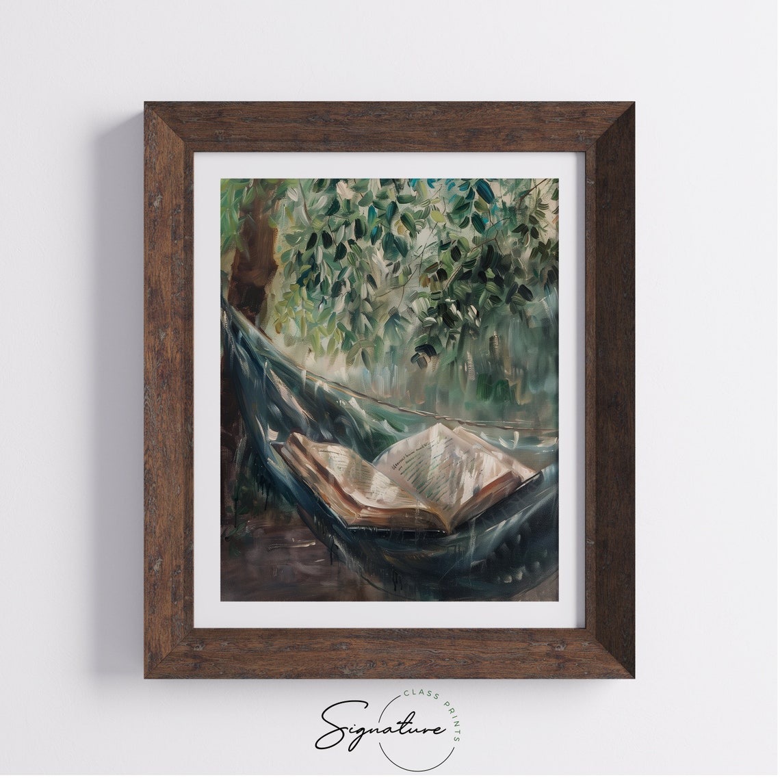Open Book Resting In Hammock Under Green Leaves Reading Poster - Image 4