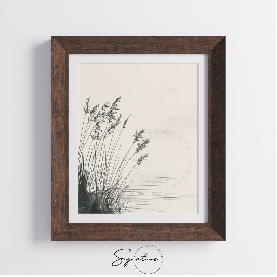Tall Wild Grasses By Calm River Minimalist Ink Sketch Poster - Image 4