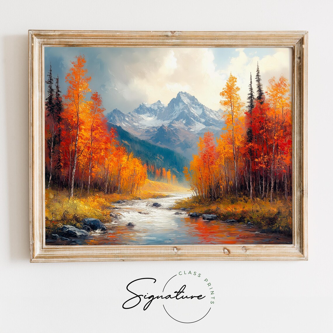Autumn Aspen Trees Mountain Stream Oil Painting Forest Poster