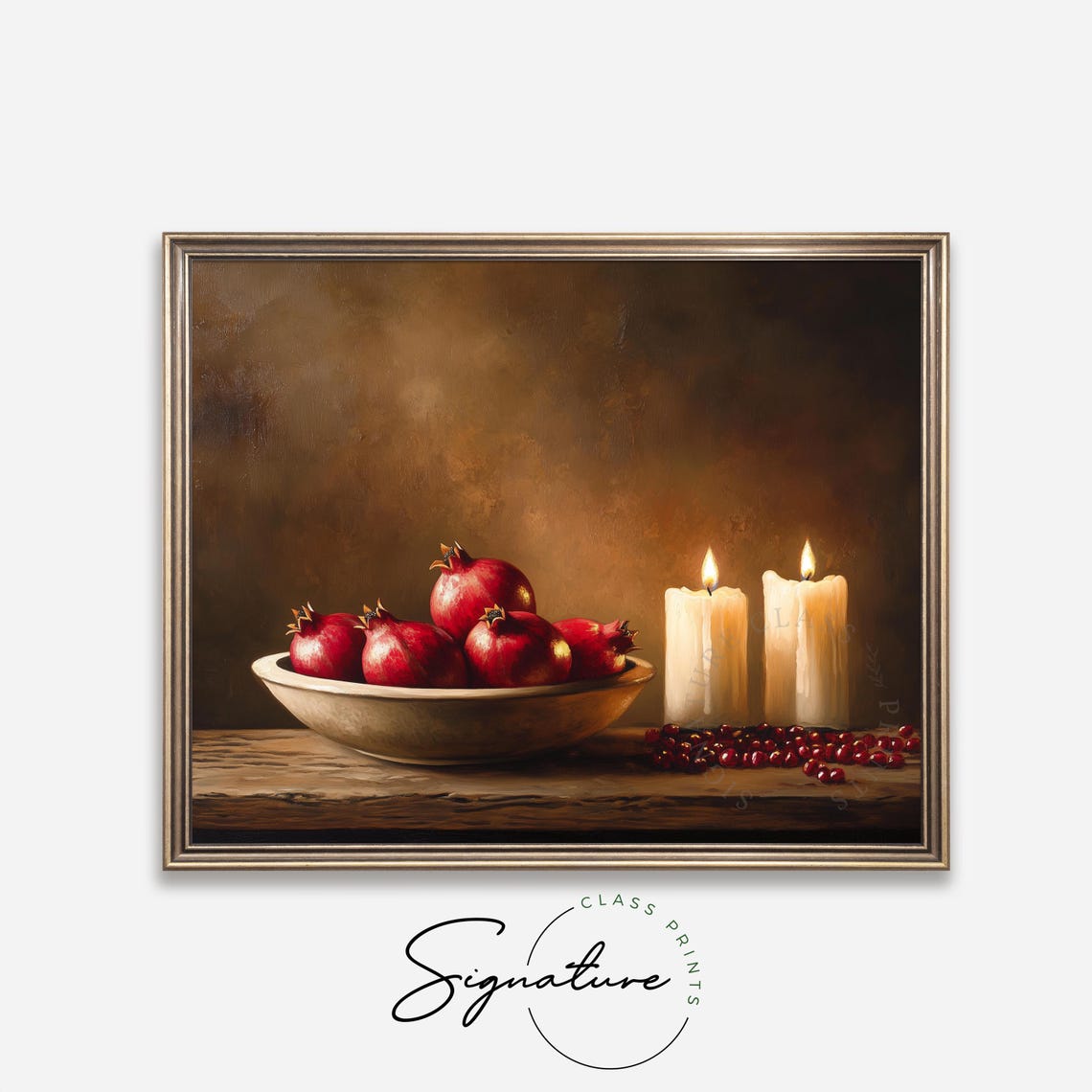Pomegranates And Candles With Cranberries Holiday Still Life Poster - Image 4