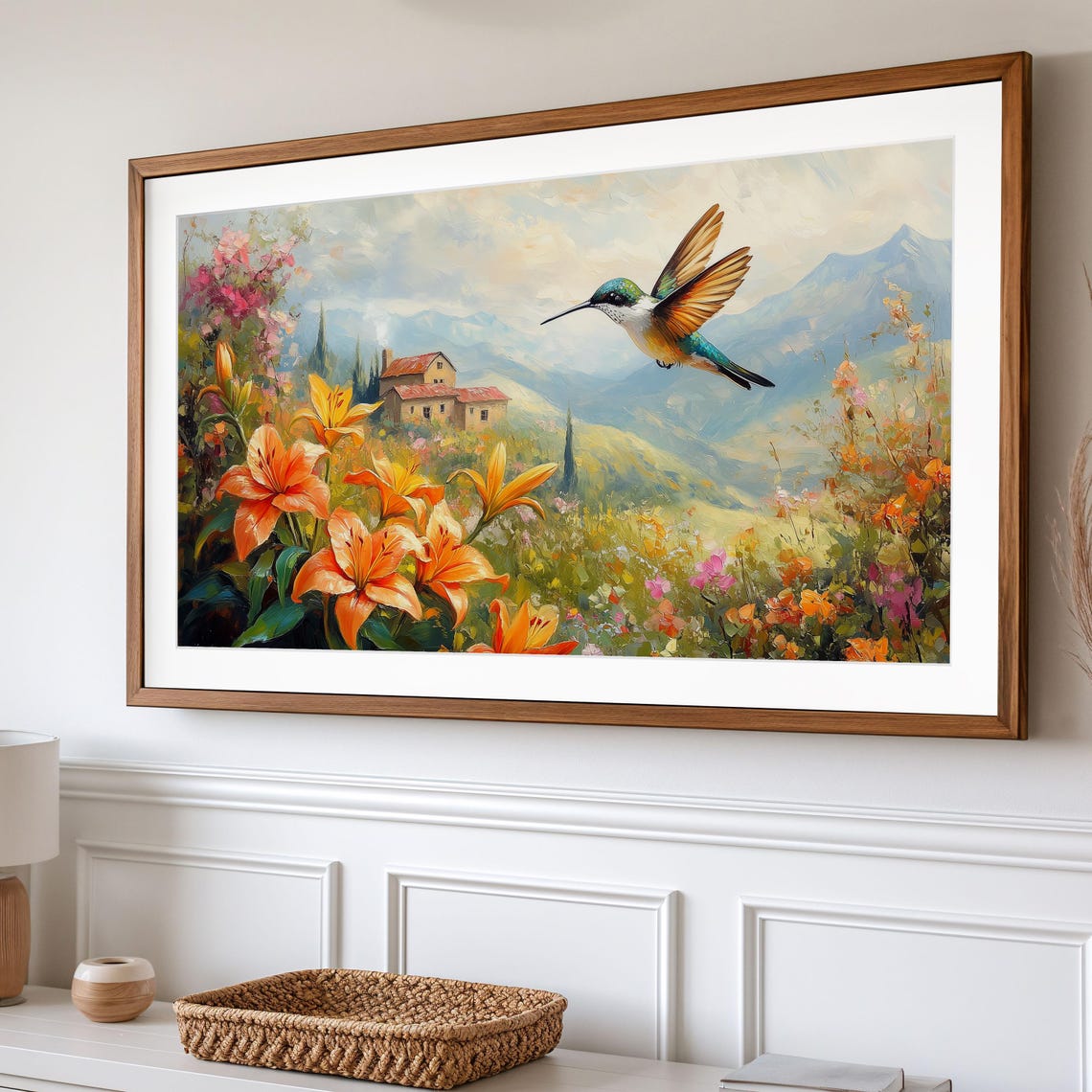 Hummingbird Over Orange Lilies Tuscany Villa Summer Art Poster - Image 2