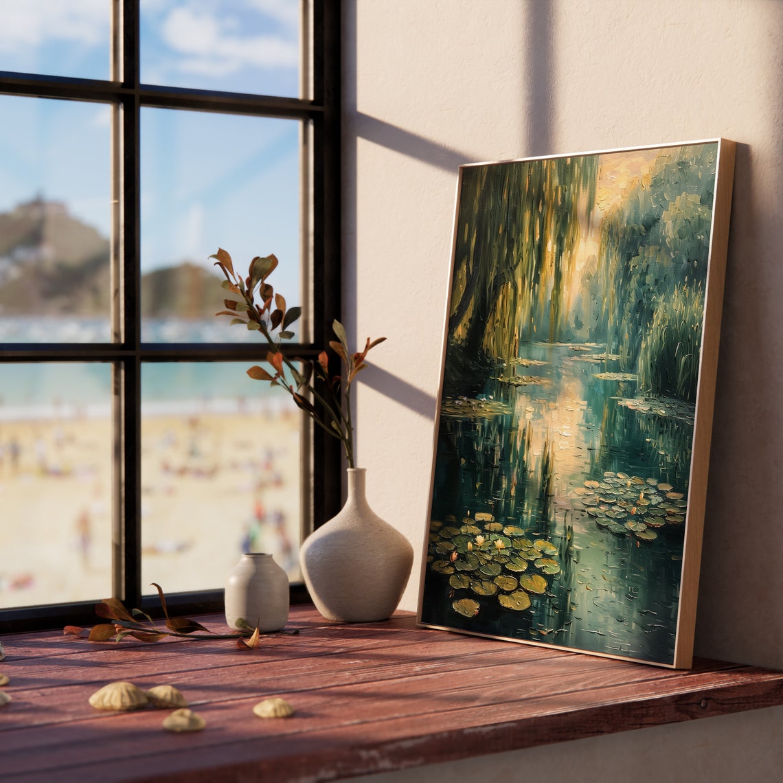 Lily Pond Overhanging Willows Golden Light Impressionist Shade Poster - Image 5