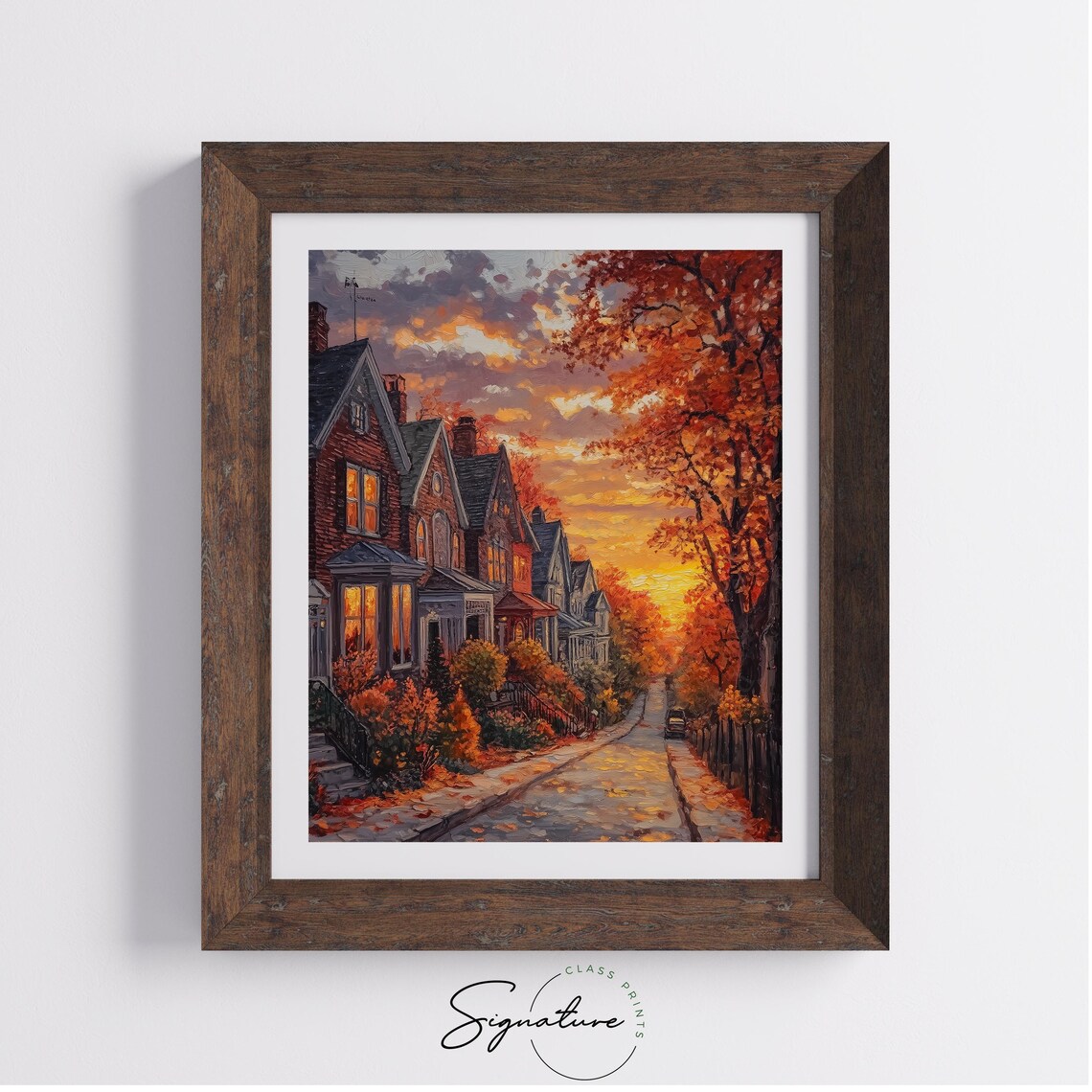 Brick Rowhouses Glowing at Dusk on a Cozy Autumn Street Poster - Image 4