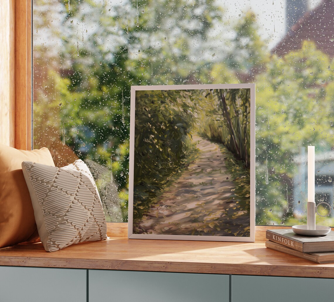 Sunlit Forest Footpath Summer Leaves Green Woods Walk Nature Oil Poster - Image 2