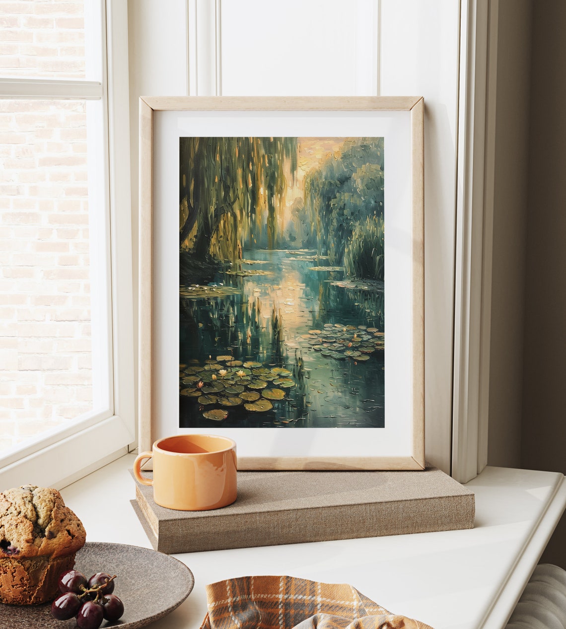 Lily Pond Overhanging Willows Golden Light Impressionist Shade Poster - Image 6