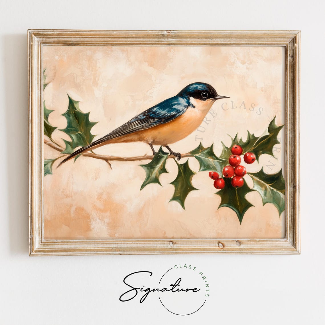 Elegant Barn Swallow With Holly Berries Christmas Bird Art Poster