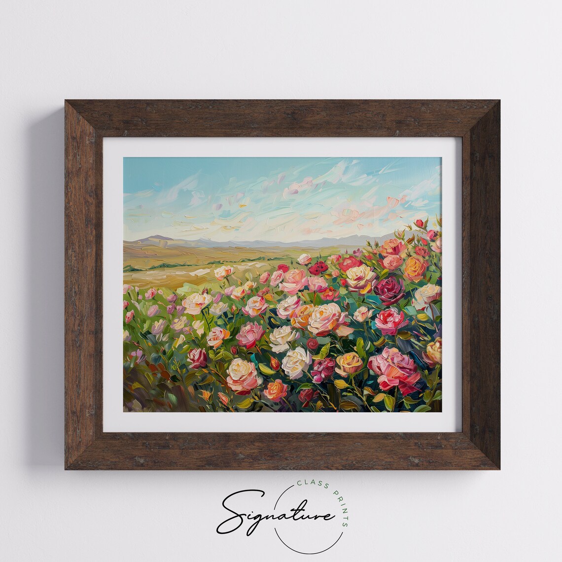 Vibrant Rose Field Art Print, Rustic Floral Landscape - Image 5