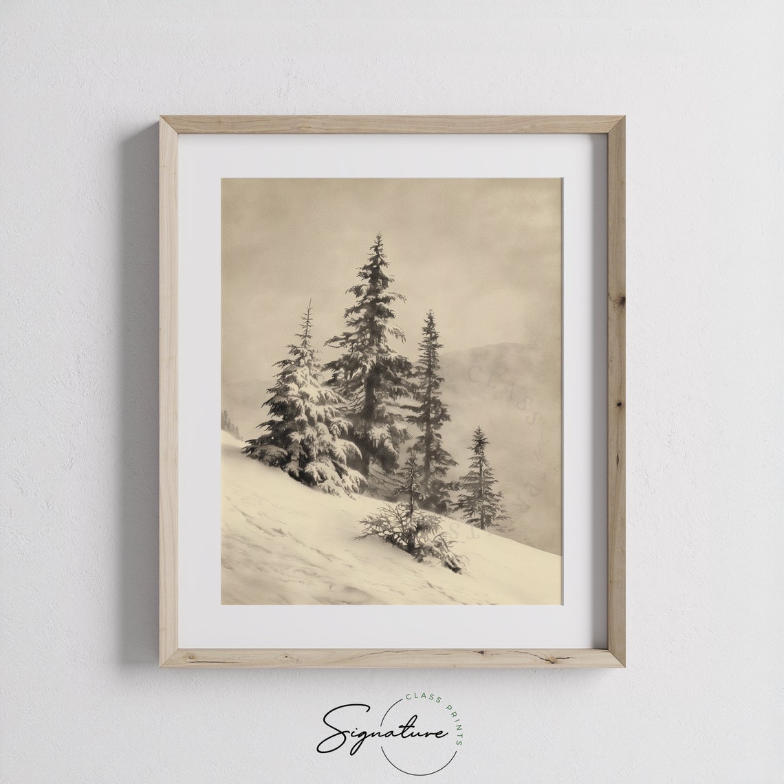 Winter Pines On Snowy Mountain Slope Vintage Nature Scene Poster - Image 3