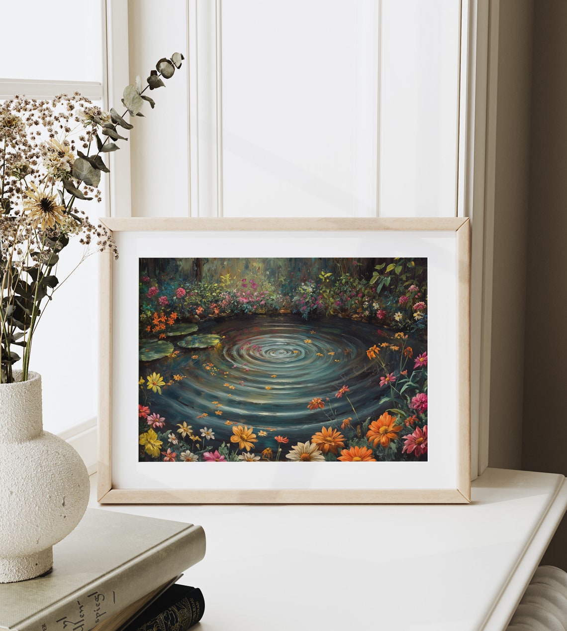 Enchanted Rippling Pond With Pink And Orange Blossoms Floral Poster - Image 6