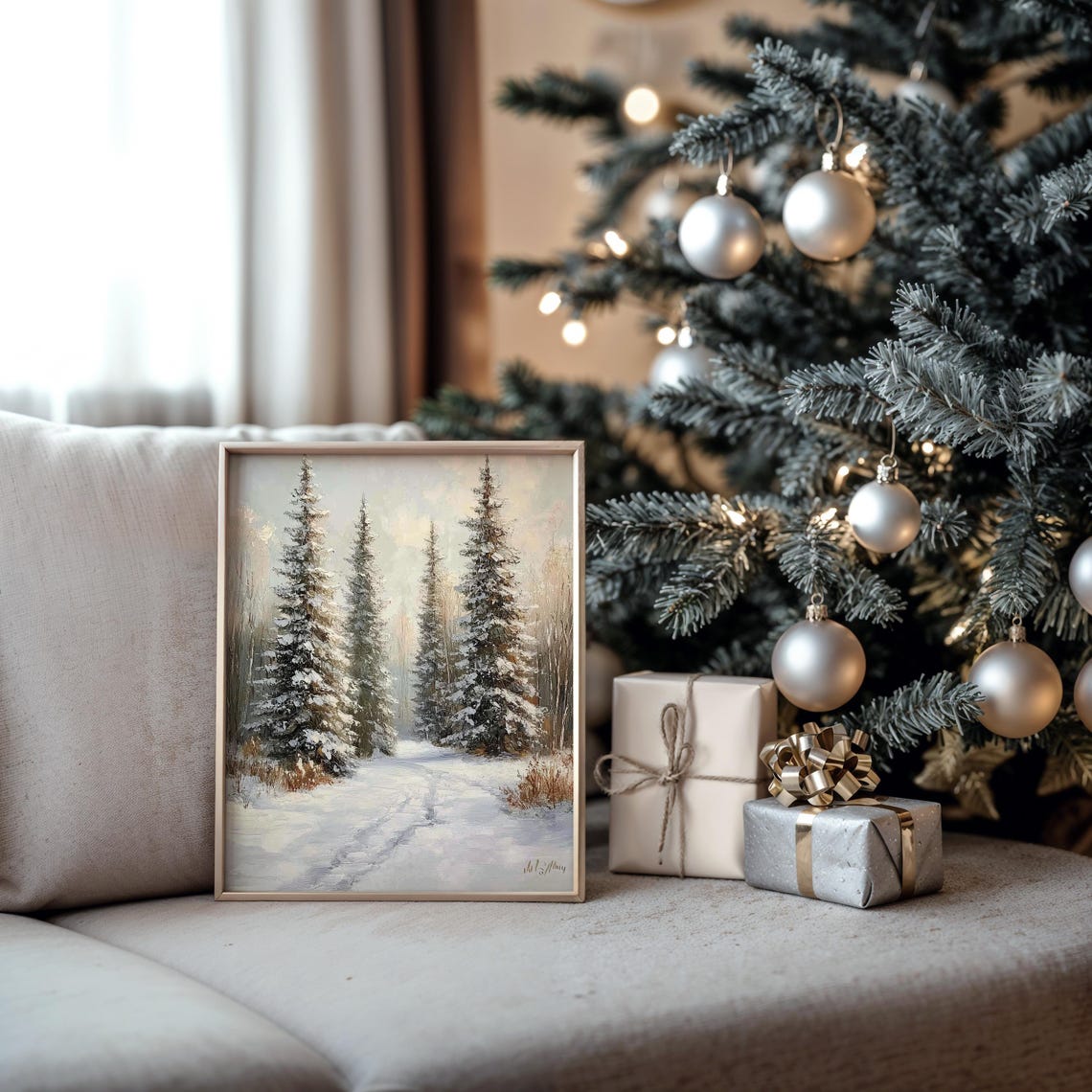Snowy Spruce Forest Trail Vintage Winter Landscape Oil Poster - Image 5