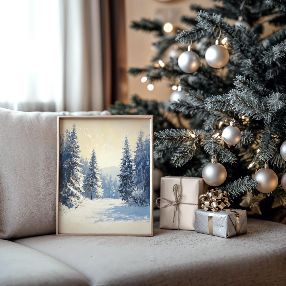Snow Covered Fir Trees In Winter Landscape Rustic Art Poster - Image 5