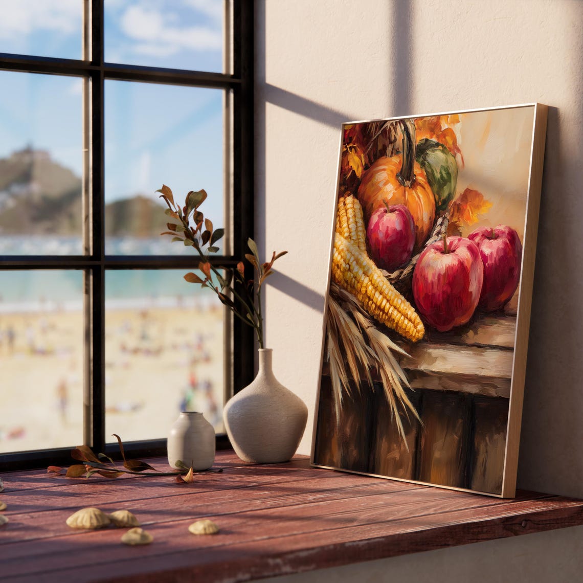 Harvest Still Life With Corn Pumpkins And Apples Autumn Poster - Image 5