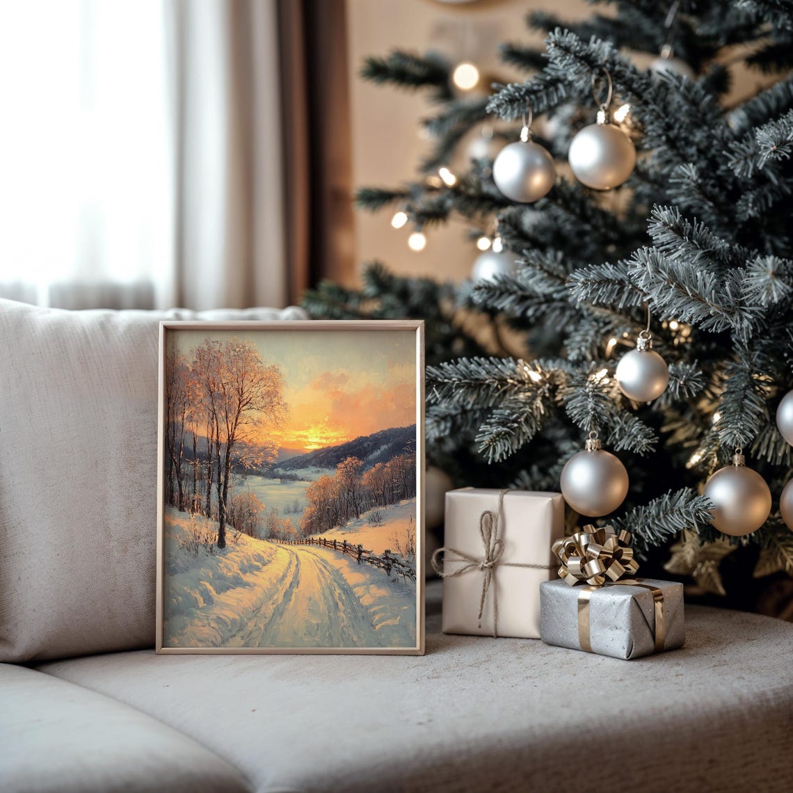 Golden Winter Sunset Over a Snowy Country Road Winter Scene Poster - Image 5