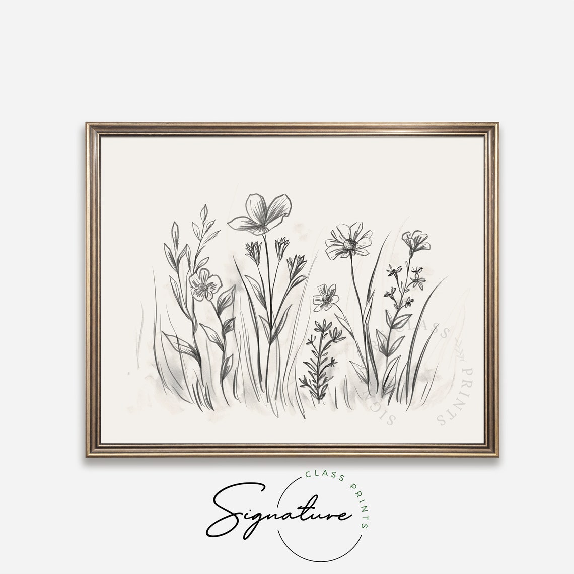 Wildflower Pencil Sketch Black and White Botanical Line Drawing Poster - Image 4