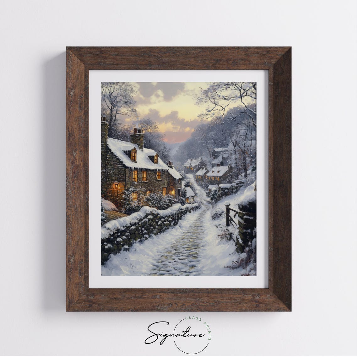 Snowy Cottage Lane With Glowing Windows Winter Village Poster - Image 3