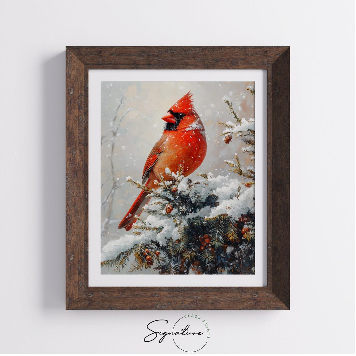 Northern Cardinal Red Bird Snowy Pine Branch Winter Christmas Poster - Image 2