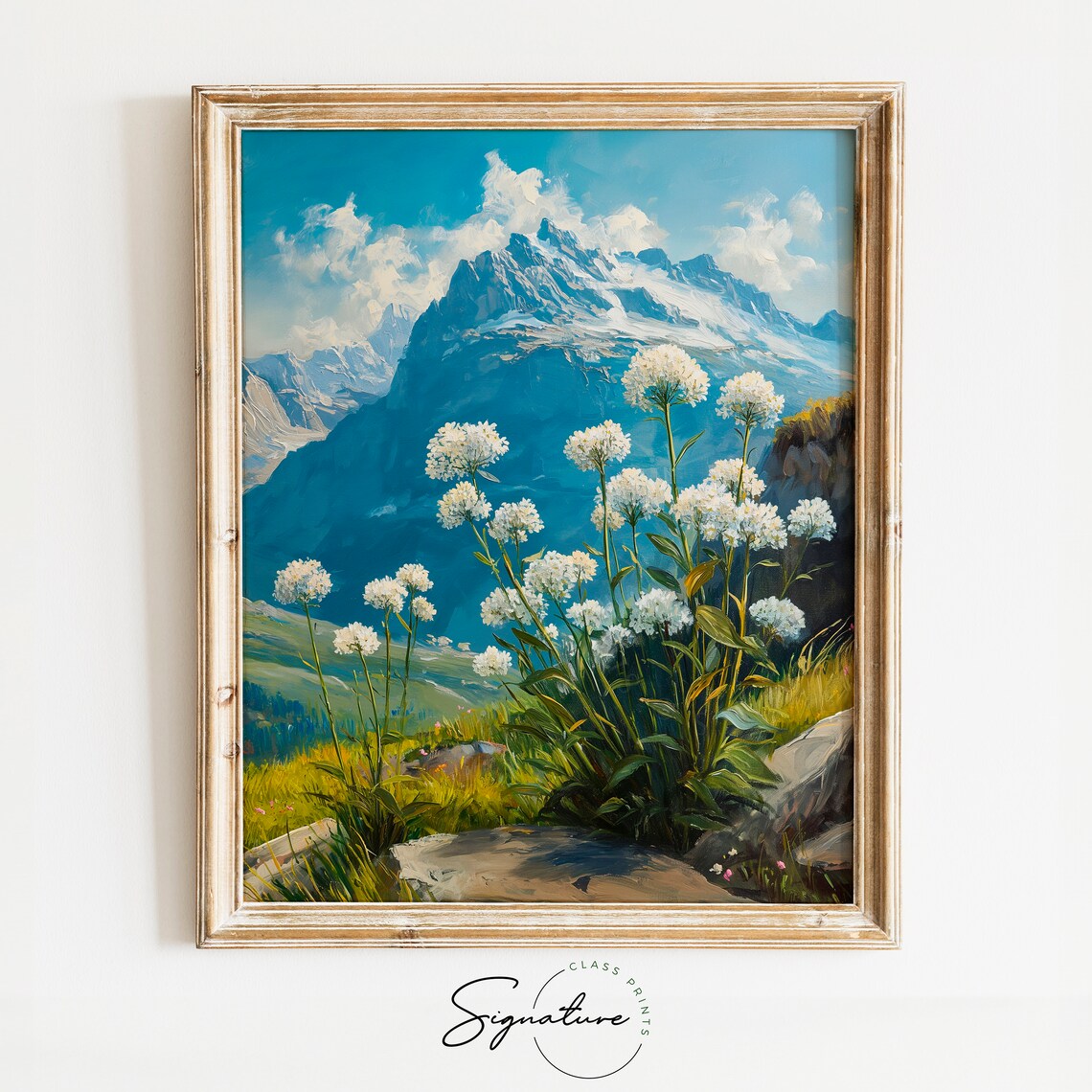 Alpine Meadow Edelweiss In Bloom Art Print, Rustic Nature