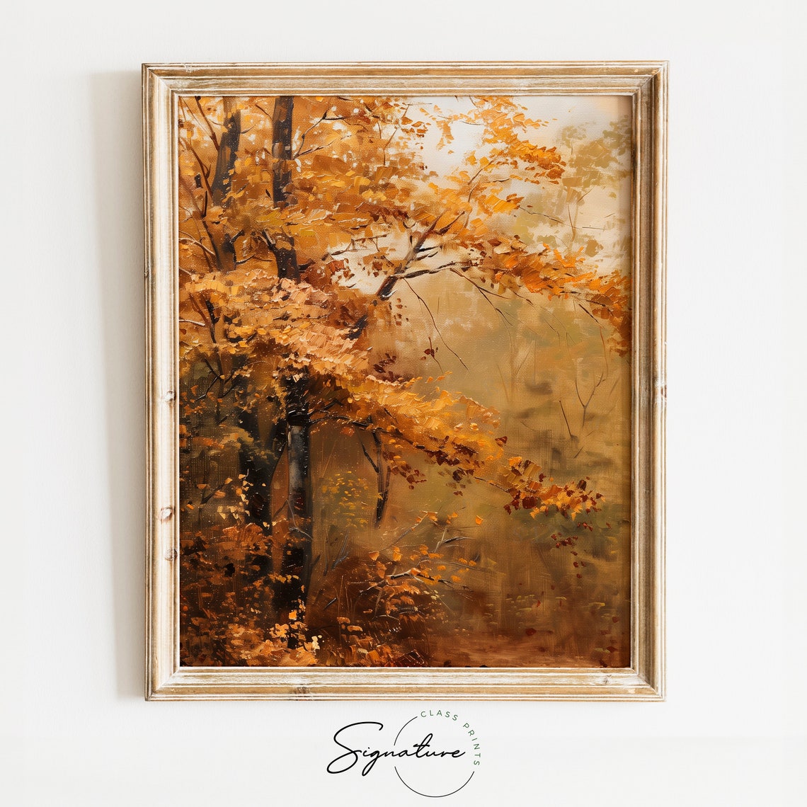 Golden Autumn Maple Forest Morning Mist Warm Fall Foliage Oil Poster