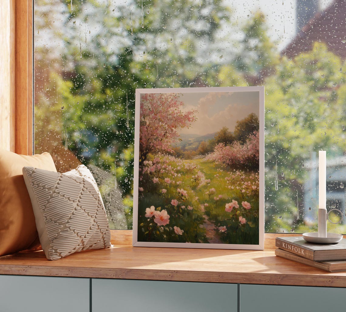Blooming Meadow With Pink Blossoms And Rolling Hills Spring Art Poster - Image 5
