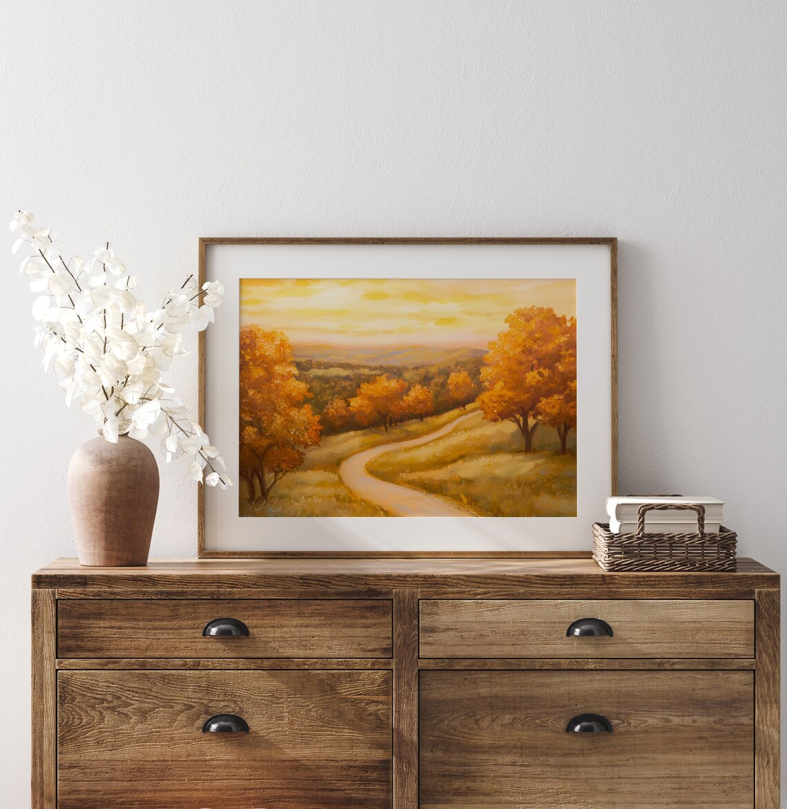 Winding Country Road Painting Golden Autumn Trees Sunset Landscape Poster - Image 3