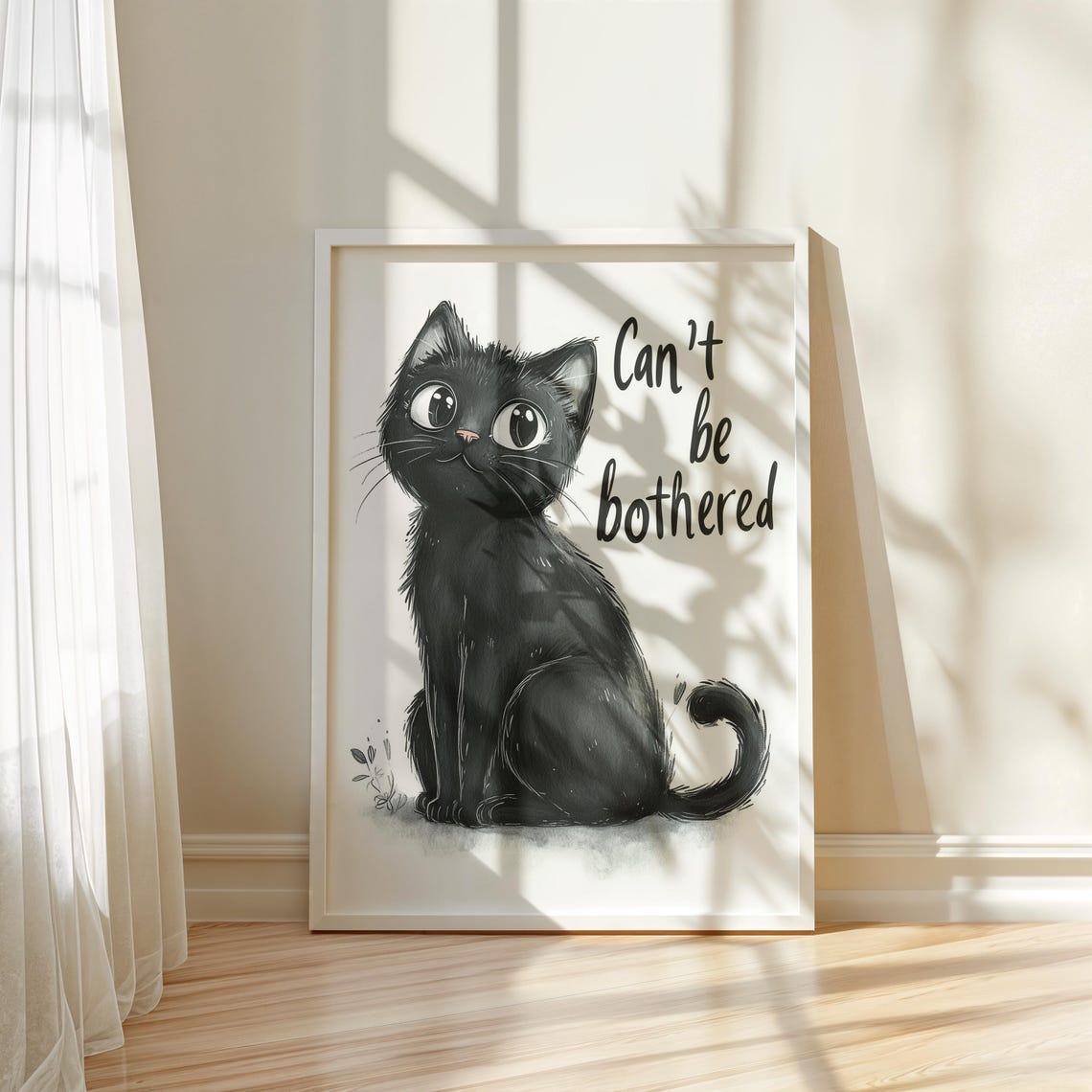 Can Not Be Bothered Sassy Black Cat Big Eyes Cute Quote Wall Art - Image 5