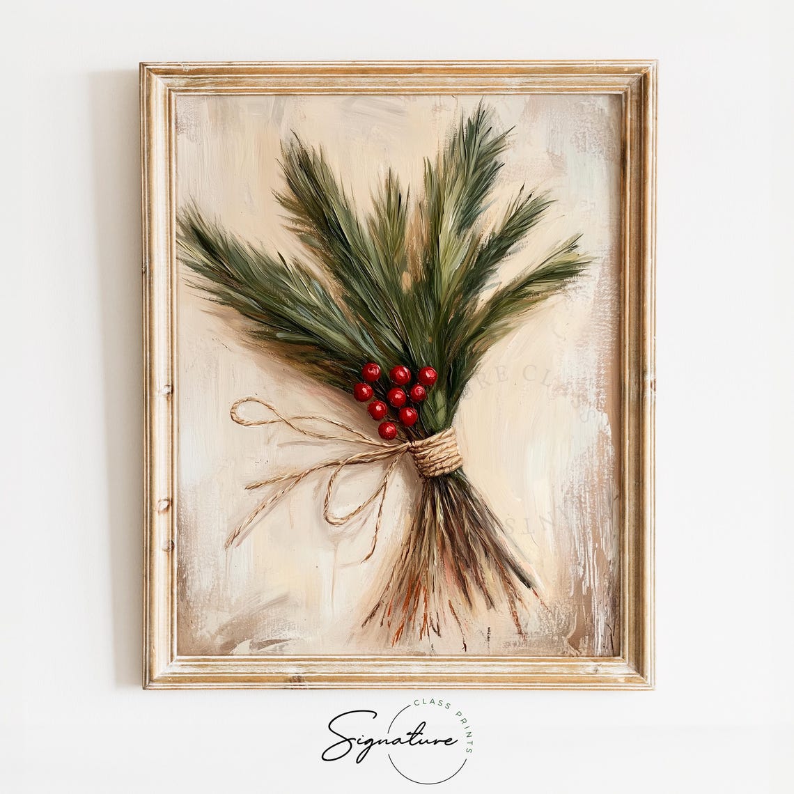 Rustic Pine Branch Bouquet with Red Berries Tied with Twine Poster