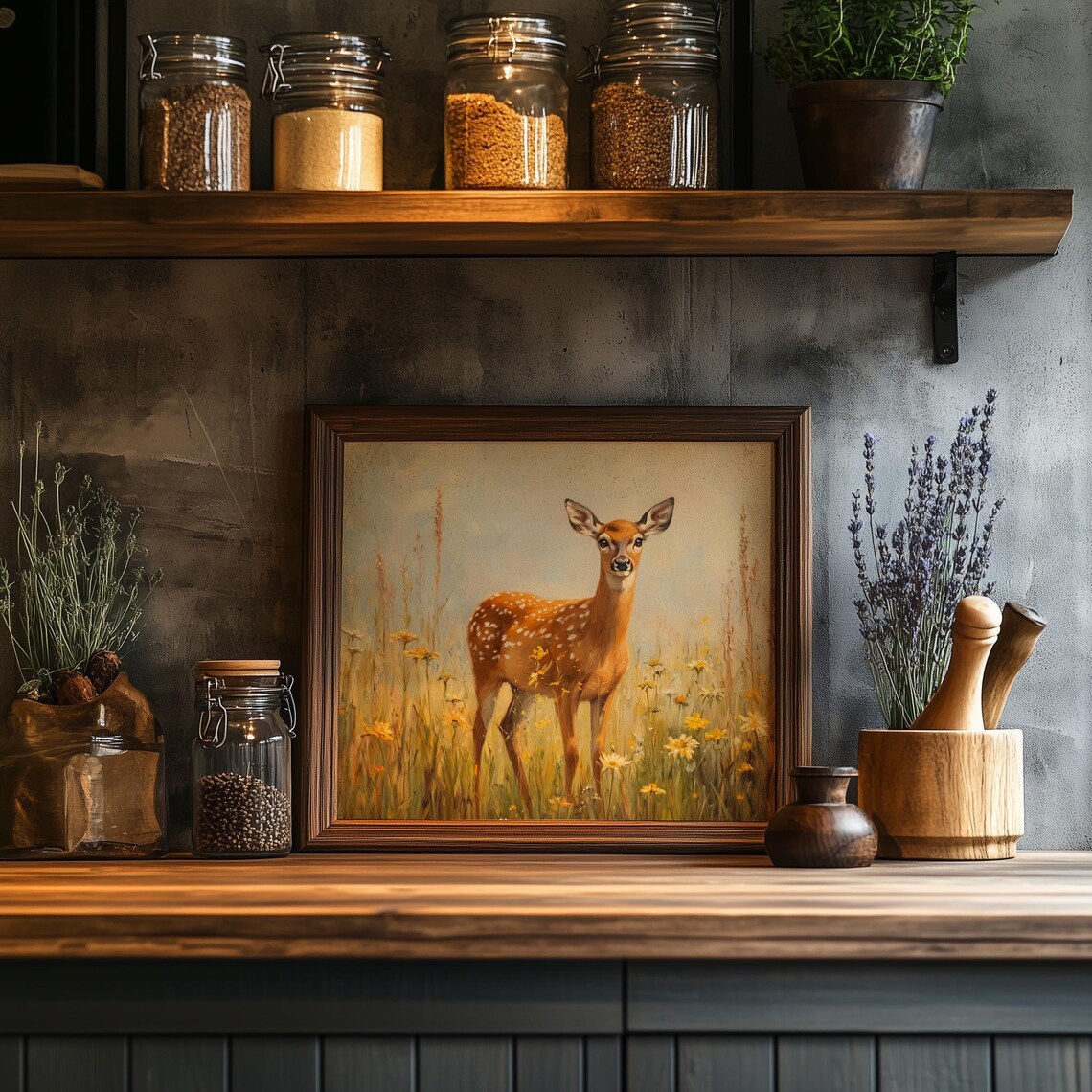 Spotted Fawn in Golden Wildflower Meadow Soft Wildlife Painting Print - Image 2