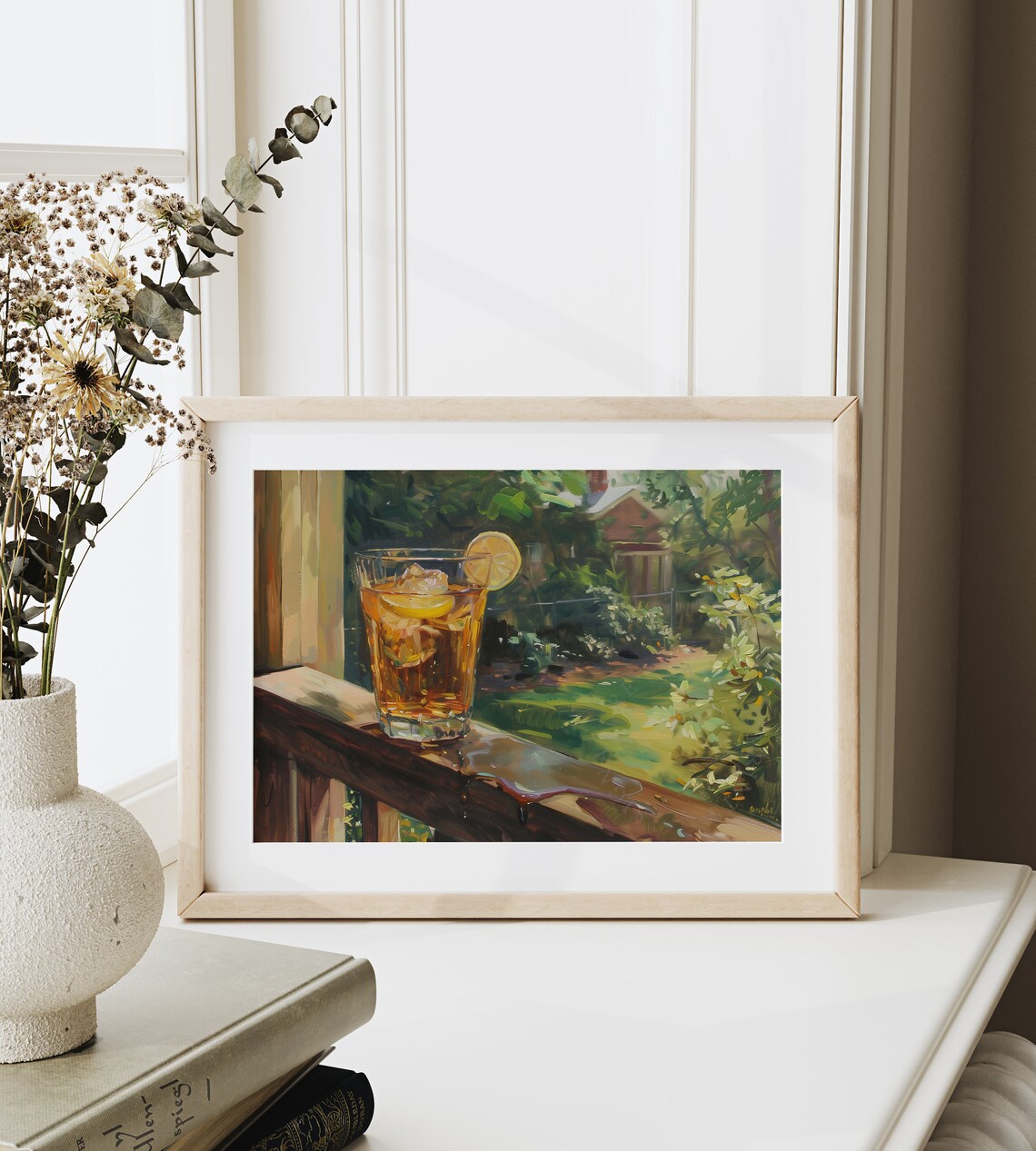 Iced Tea Lemon Porch Railing Sunny Garden House Summer Drink Oil Poster - Image 6