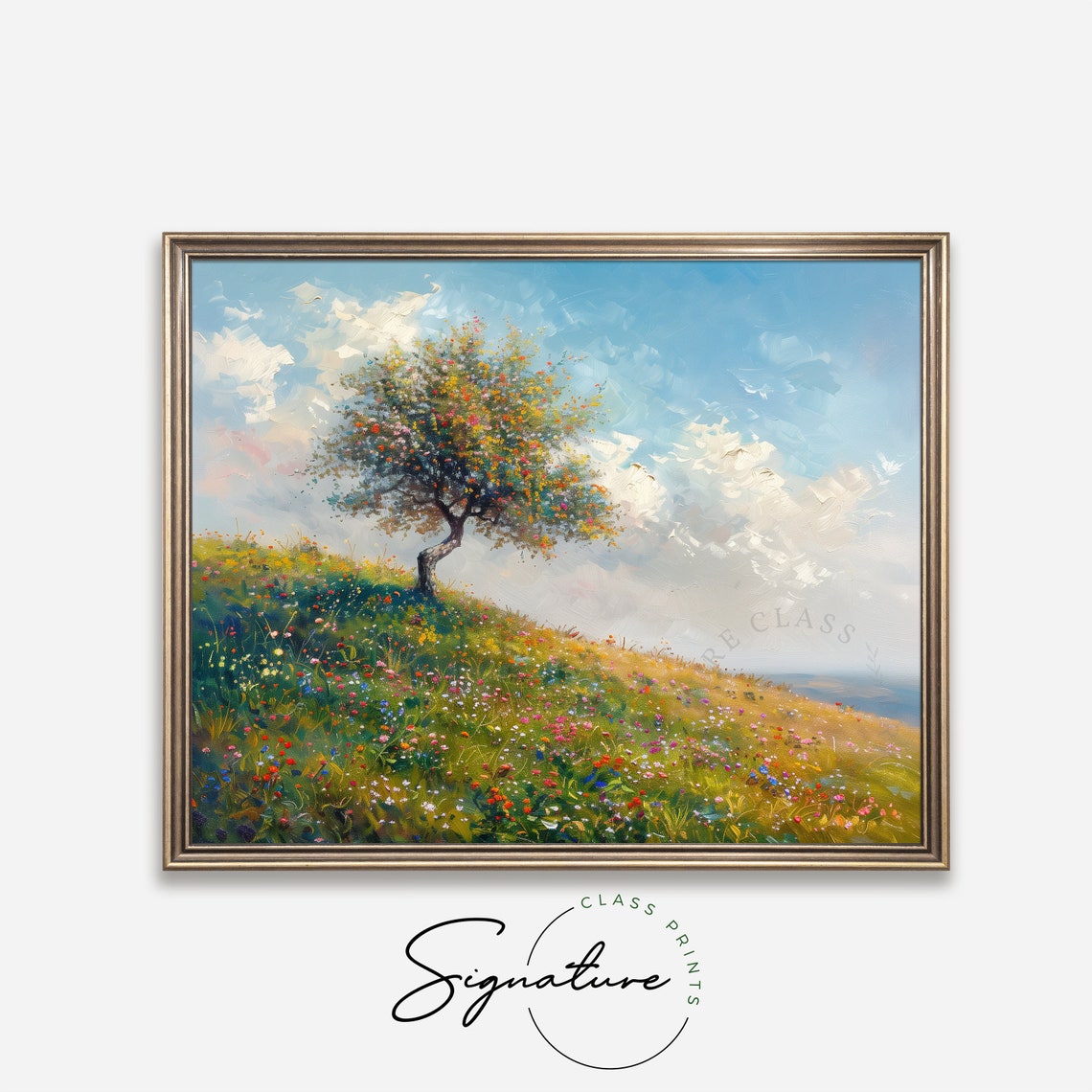Blossoming Beech Tree On Wildflower Hillside Bright Sky Poster - Image 4