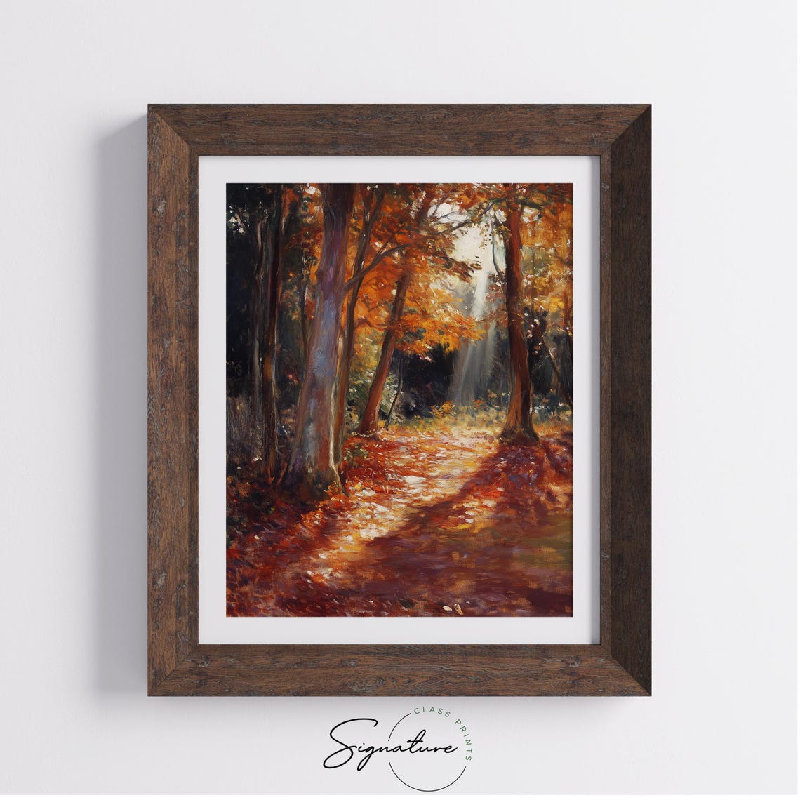 Moody Autumn Forest Path Sunbeams Fiery Fall Foliage Art Poster - Image 4