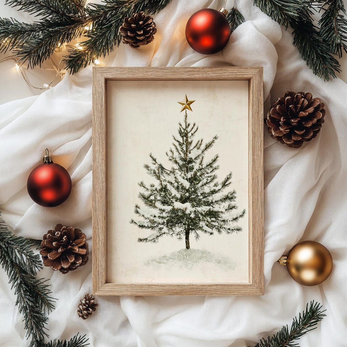 Snowy Christmas Tree Gold Star Minimalist Winter Holiday Art Poster - Image 4