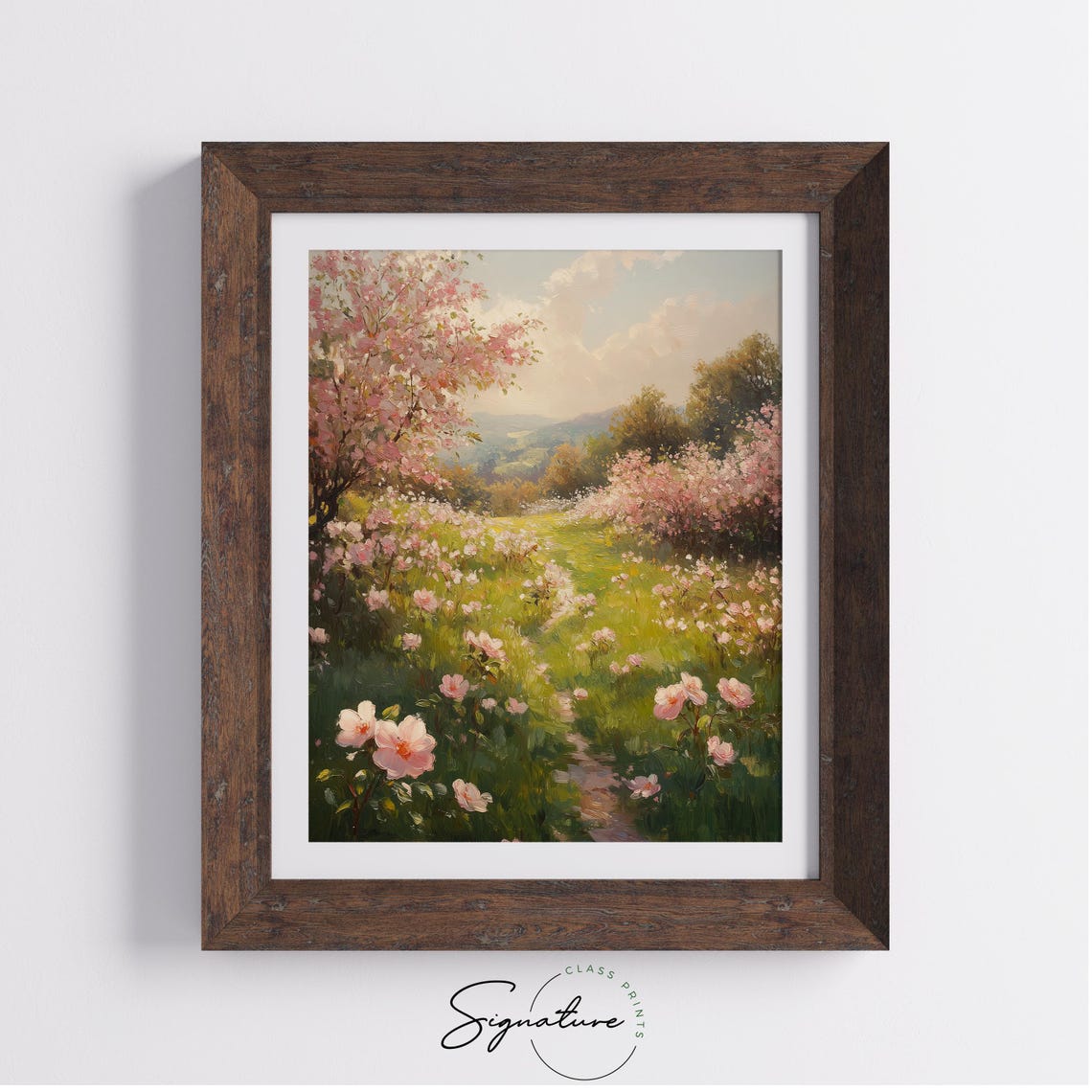 Blooming Meadow With Pink Blossoms And Rolling Hills Spring Art Poster - Image 3