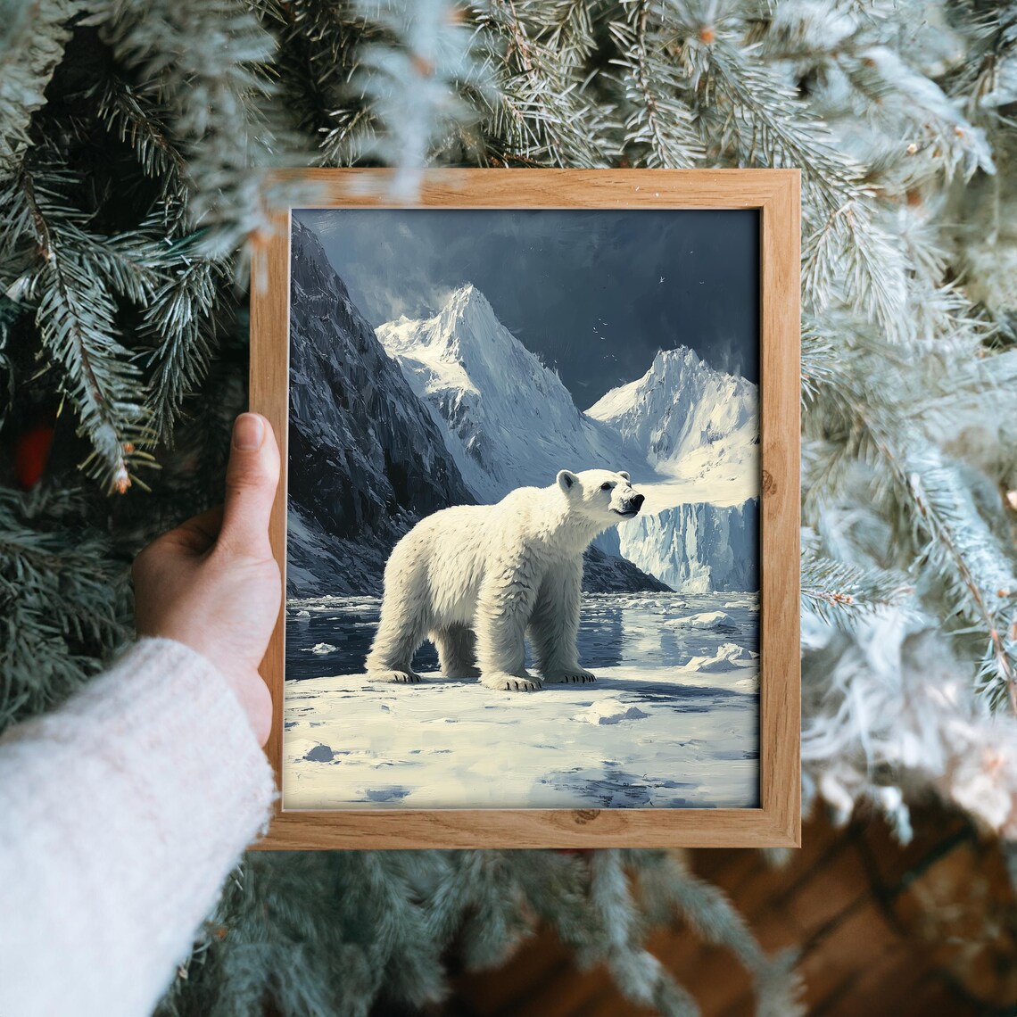 Polar Bear Arctic Ice Snowy Mountain Winter Wildlife Oil Painting Poster - Image 6