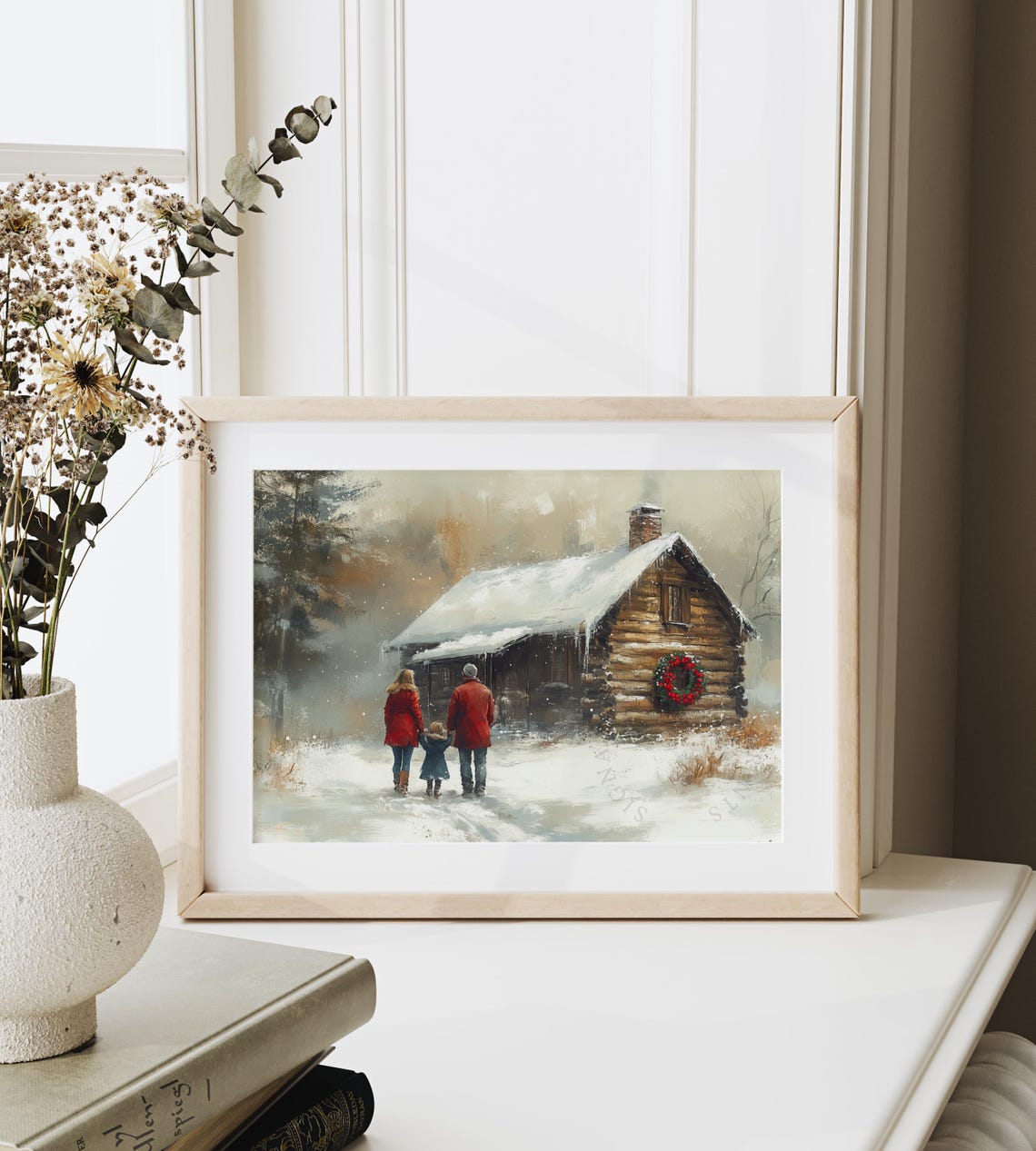 Family Walking To Log Cabin With Christmas Wreath Winter Poster - Image 6
