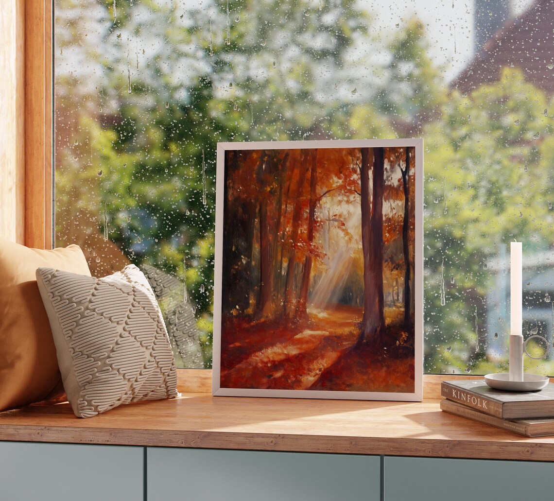 Golden Sunlight Autumn Forest Tall Trees Fall Foliage Poster - Image 2
