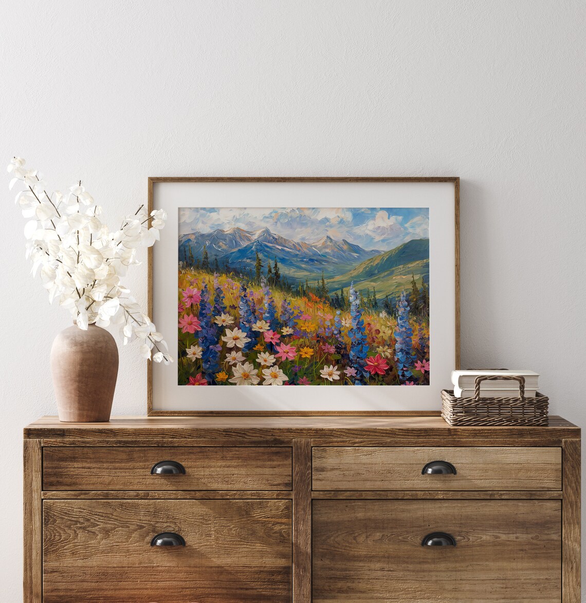 Mountain Meadow In Full Bloom Colorful Wildflower Oil Poster - Image 3