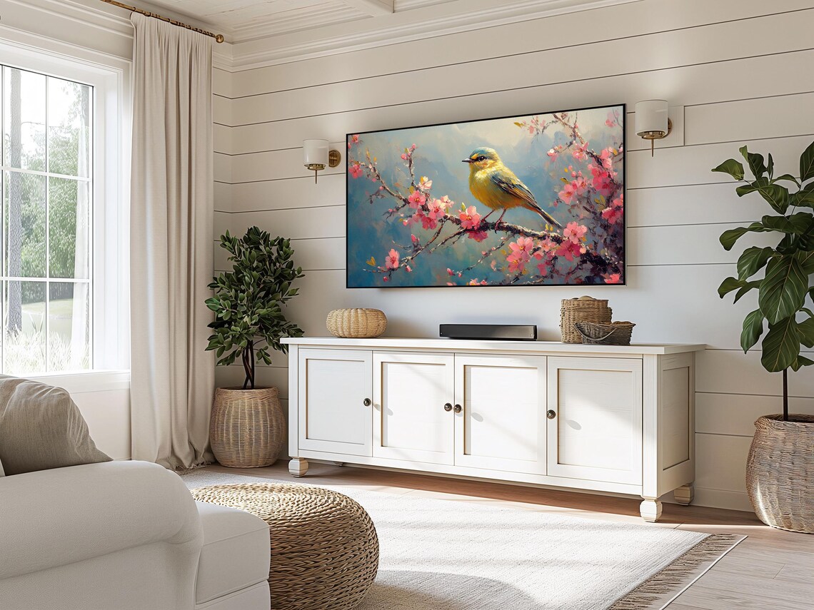 Goldcrest Plum Tree Bird Art, Cottagecore Nature Print - Image 3