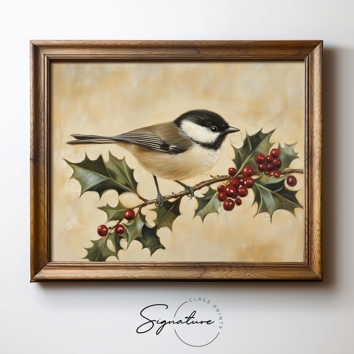 Black Capped Chickadee On Holly And Berries Vintage Bird Print - Image 5