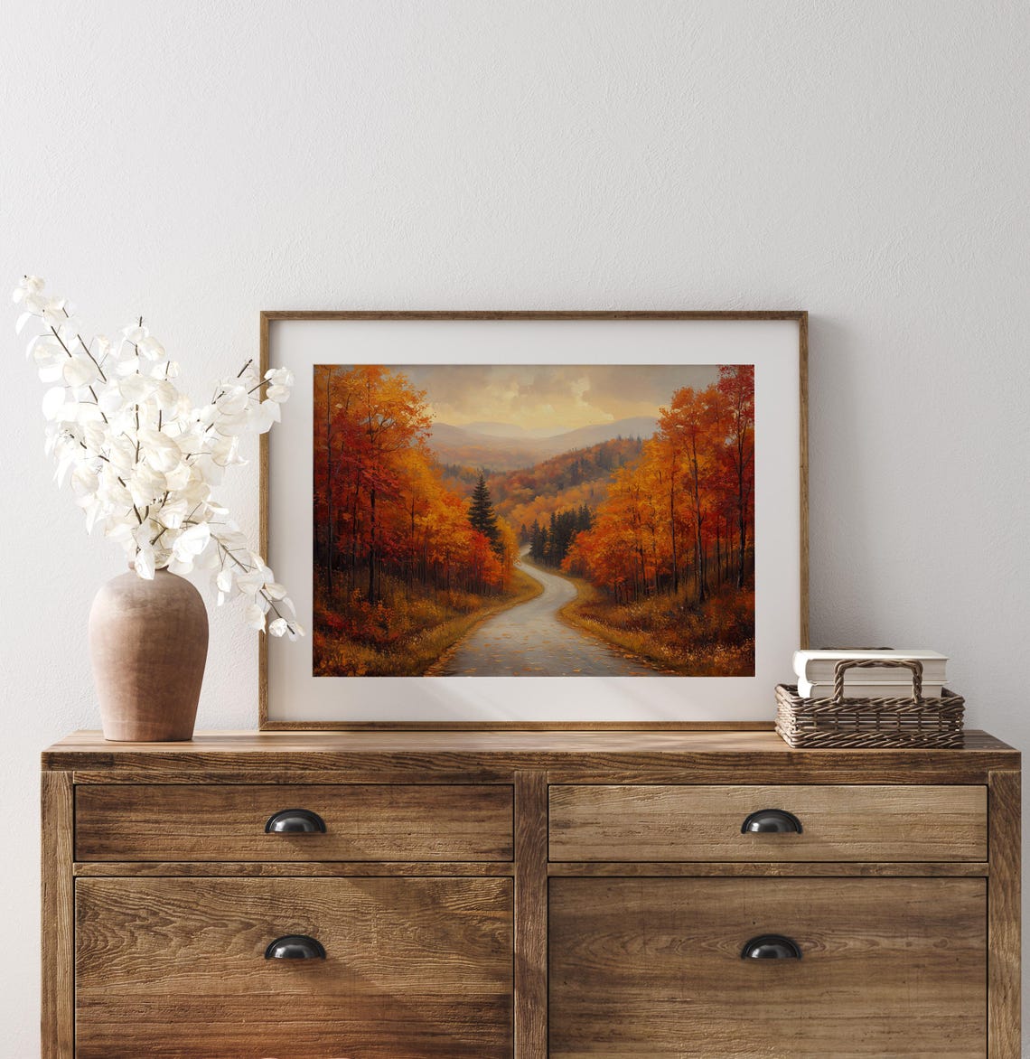 Winding Road Through Red Orange Autumn Woodland Fall Hills Print - Image 3