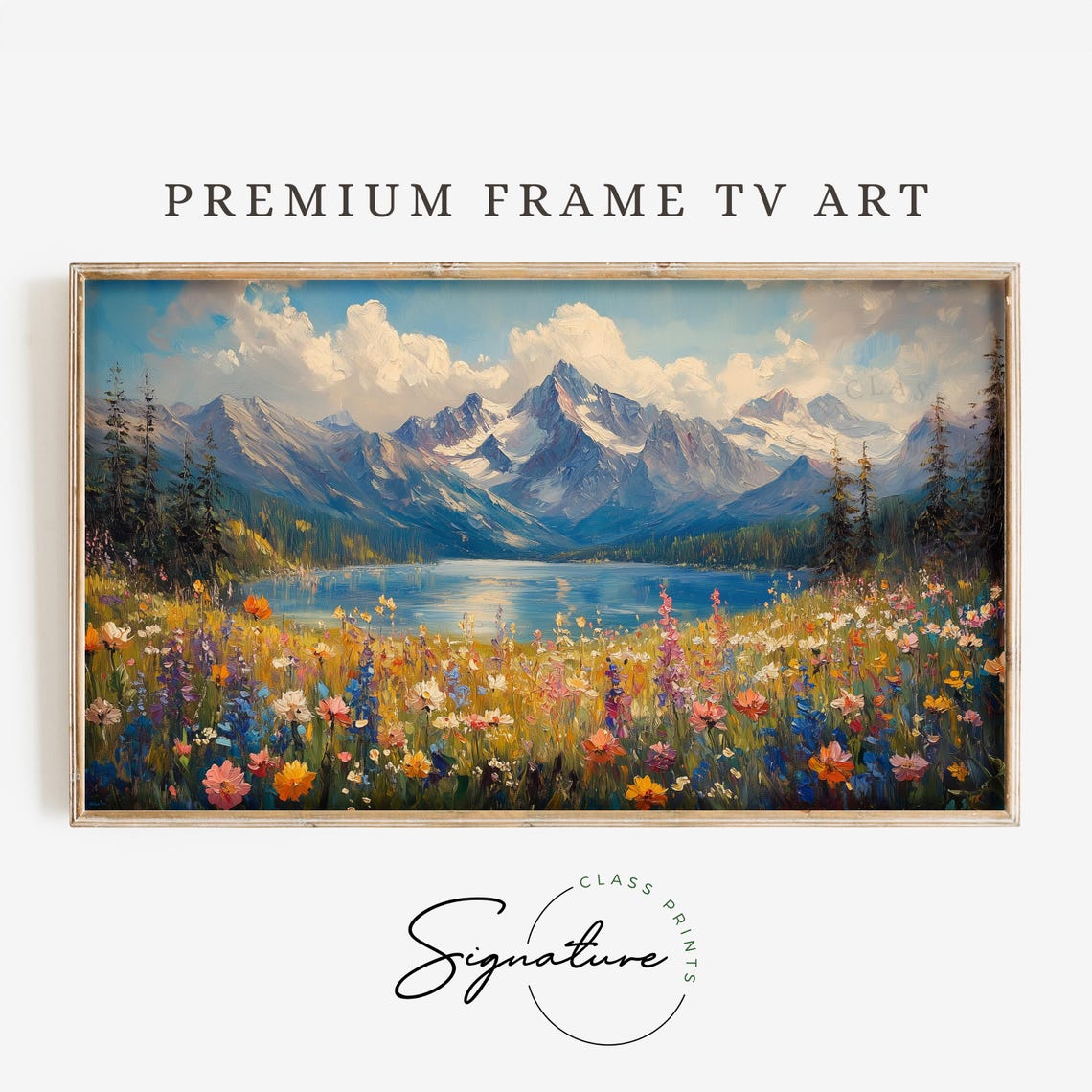 Mountain Lake Wildflower Meadow Spring Bloom Scenic Landscape Wall Art