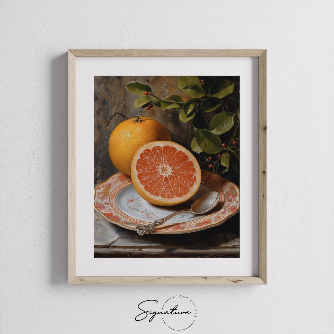Fresh Grapefruit Half on Floral Plate Citrus Still Life Poster - Image 3