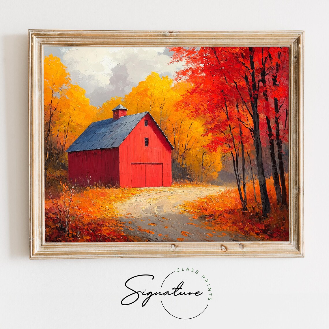 Red Barn Autumn Woods Fall Foliage Oil Painting Country Poster