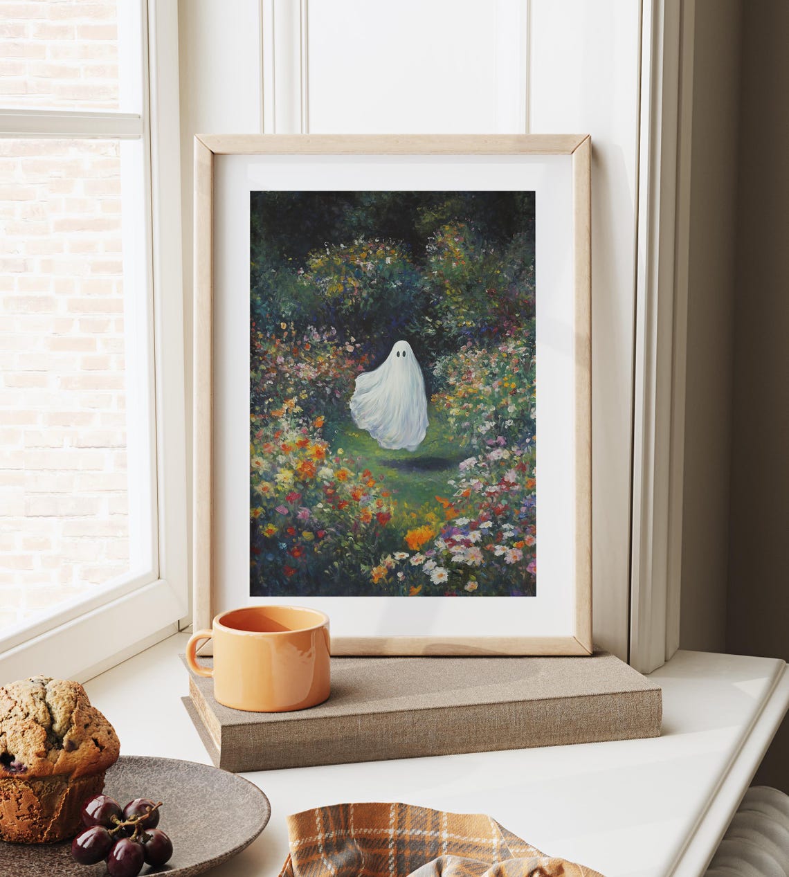 Whimsical Ghost Floating Among Wildflowers in a Dark Garden Poster - Image 6
