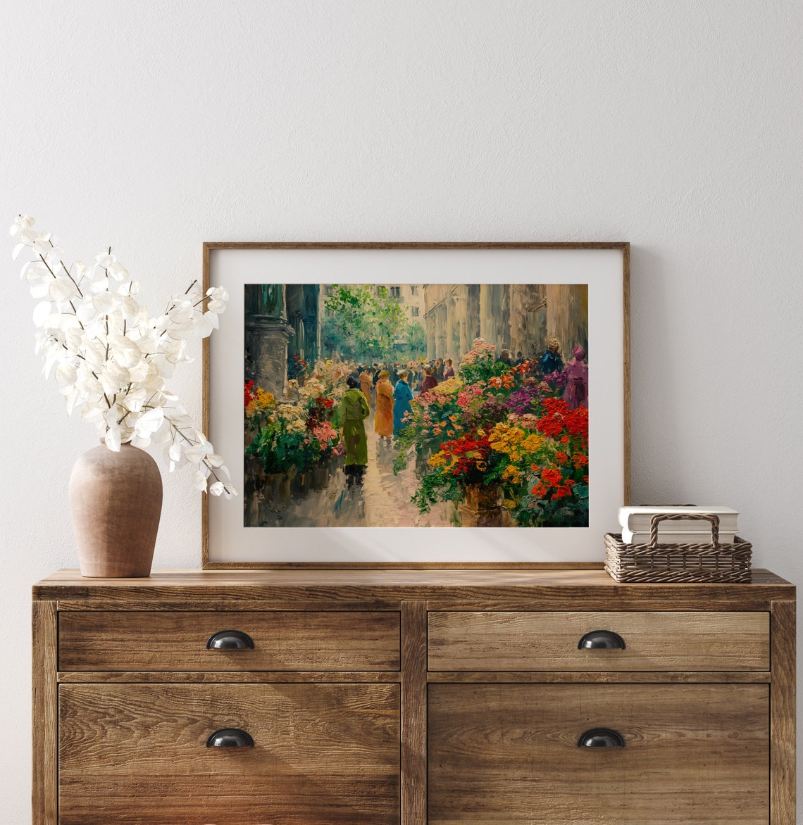 Busy Flower Market Street With Crowds Colorful Urban Art Poster - Image 3