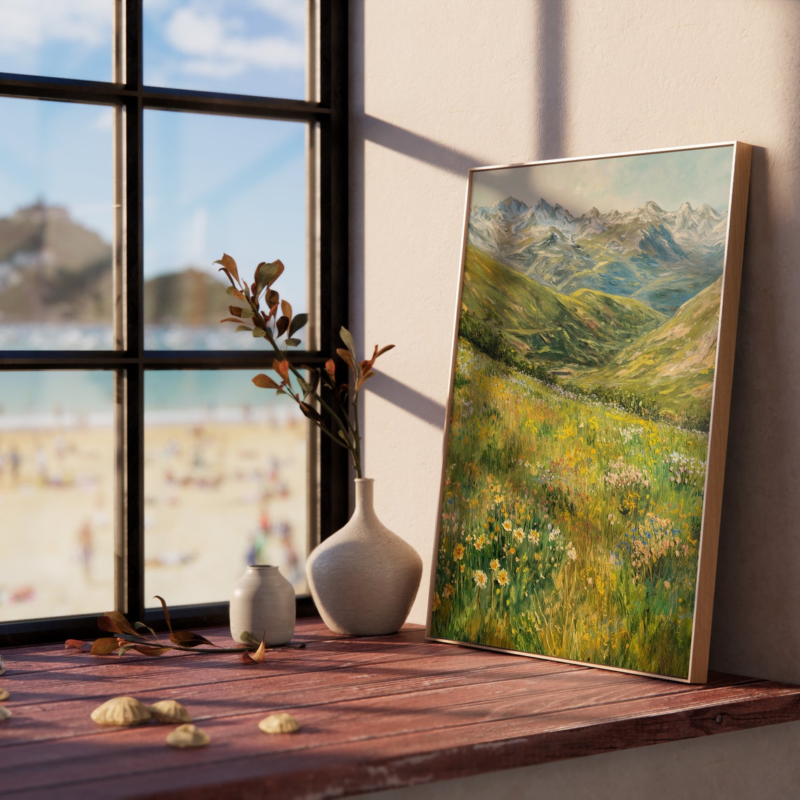 Spring Alpine Valley Wildflower Meadow Mountain Scene Poster - Image 5