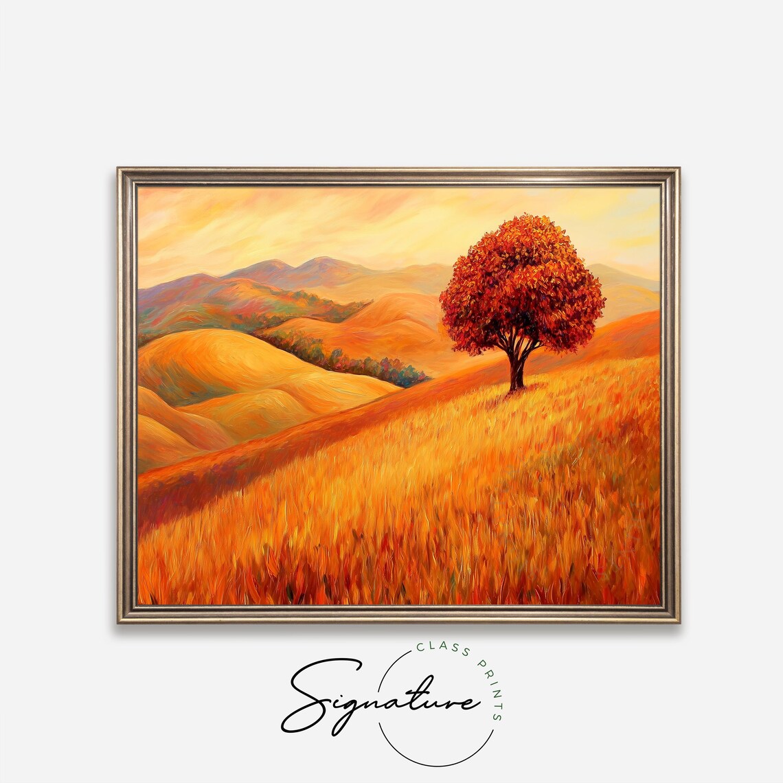 Golden Hillside Autumn Tree Landscape Painting Vibrant Fall Decor Poster - Image 4
