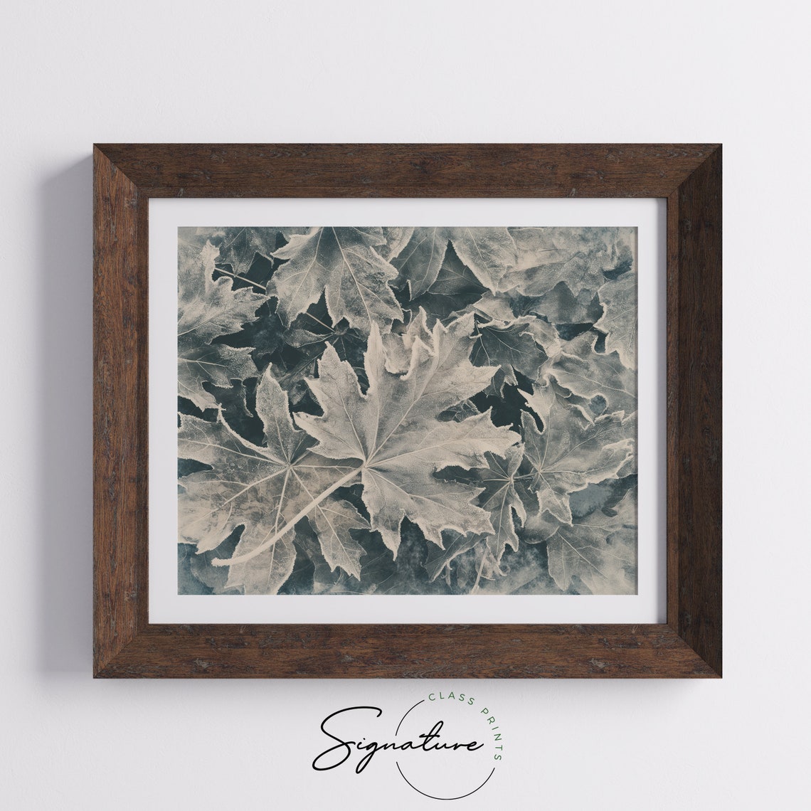 Frosted Maple Leaves in Cyan Blue Botanical Winter Scene Poster - Image 5